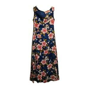 Vintage Ui-Maikai Hawaiian Floral Print‎ Dress Women's Size 12 Waterfall Back